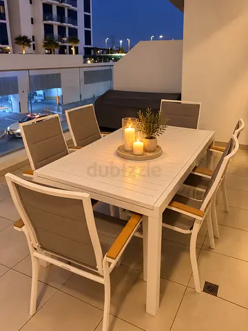 Outdoor 6-Seater Dining Table Set - White Aluminum - Danube Home