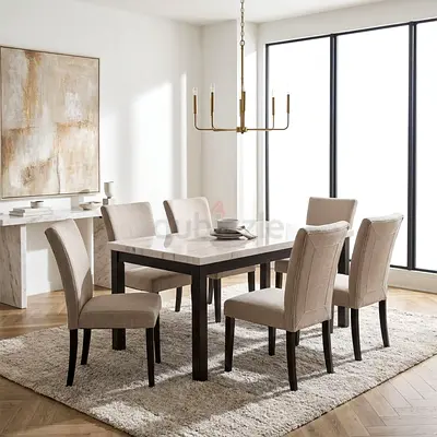 New Orlando NXT Genuine Marble Top 6-Seater Dining Table Set