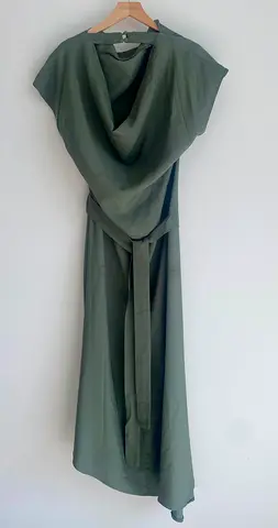 ASOS - Olive green midi dress with draped cowl neck - size M