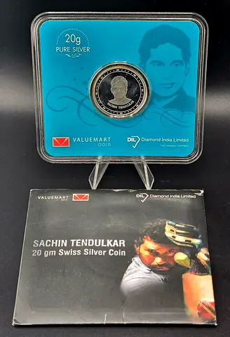 Swiss silver 20gm medal of Sachin Tendulkar.
