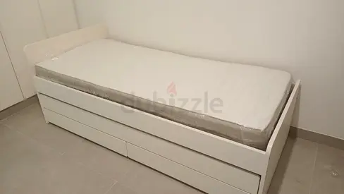 IKEA slakt bed under bed with 2 mattresses and 2 storage drawers underneath , no any scratches