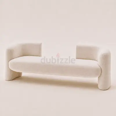 Modern Curved 3-Seater Sofa in Cream Bouclé Fabric