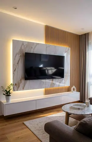 Classifieds: Modern wall-mounted entertainment unit with marble panel ...