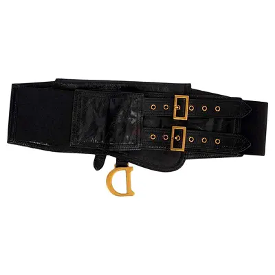 Dior Black wide waist belt with gold buckles and D charm