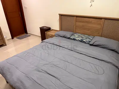 King size wooden bed frame with memory foam bed 2 side tables - good condition barely used