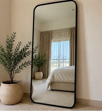 Full-length Slim Black Framed Mirror – Wall-mount or Freestanding (180x80 cm)