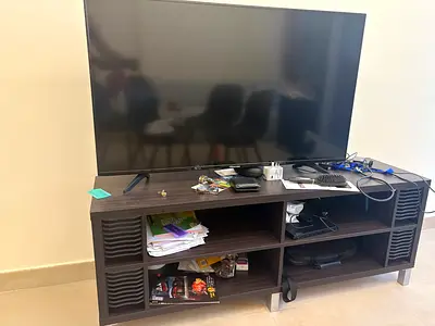 Dark Wood TV Entertainment Unit with Open Shelves