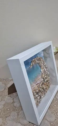 Framed 3D Beach Shell Artwork in White Shadow Box Frame
