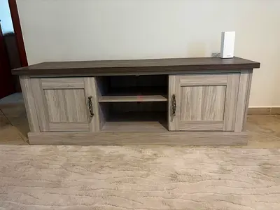 Wood-tone TV Entertainment Unit with Storage - Good Condition
