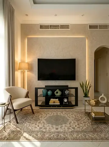Elegant Black Media Unit / TV Stand/ cabinet with Gold Piping Details