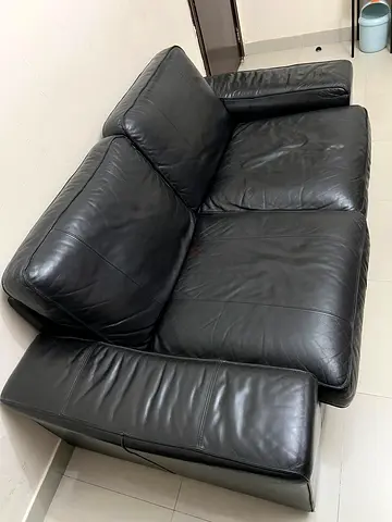 Black Leather 2-Seater Sofa - Good Used Condition