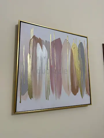 Abstract framed wall art with gold accents - ready to hang 60x60 cm