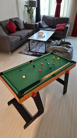 Foldable Mini Pool Table with Cues and Balls - Good Condition