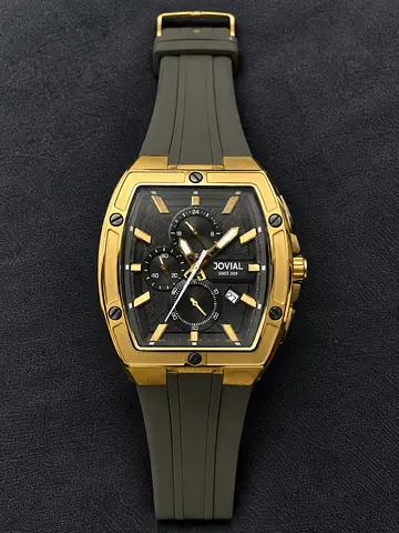 Jovial Gold-Tone Men's Chronograph Watch with Rubber Strap