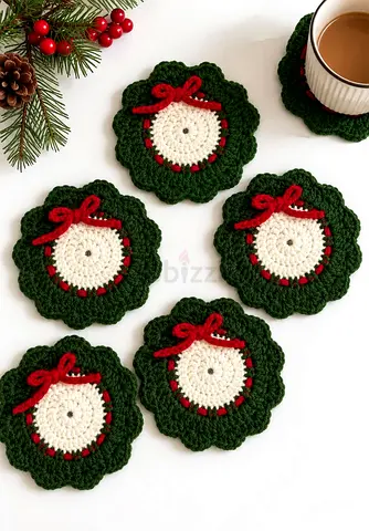 🎄 Handmade Christmas Crochet Coasters – Perfect for the Festive Season! 🎄