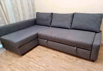 Grey L-shaped Corner Sofa bed with Storage — Good Condition