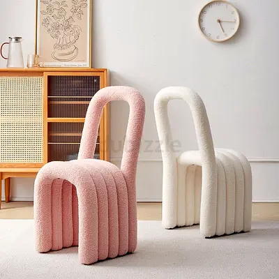 1 Modern Bouclé Accent Chairs - Pink & Ivory