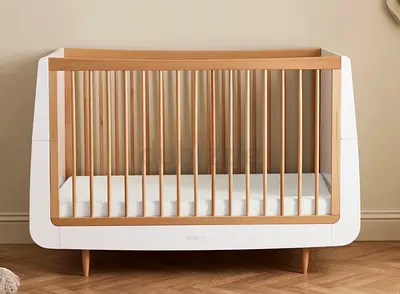 SnuzKot Skandi Wooden Baby Crib with mattress - Modern Convertible Cot in Natural Finish