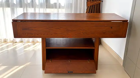 Solid Wood Sewing Cabinet / Storage Table with 5 chairs set, Good Condition