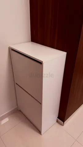 Slim white 2-drawer with 2 shelves shoe cabinet - compact storage