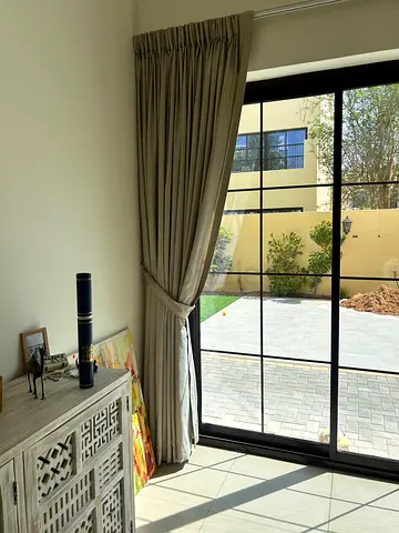 Neutral beige floor-to-ceiling curtains (pair) - good condition