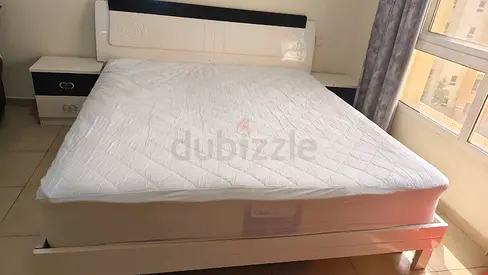 Queen size white bed frame with mattress - good condition