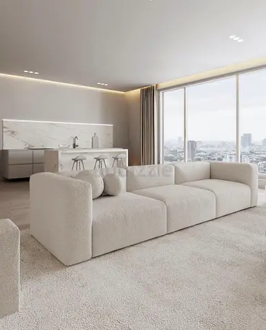 Modern Three-Seater Modular Bouclé Sofa in Cream