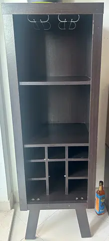 Dark Wood Wine Cabinet with Stemware Rack and Shelves