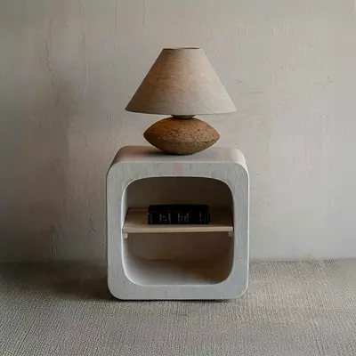 Modern minimalist bedside table / nightstand in white finish