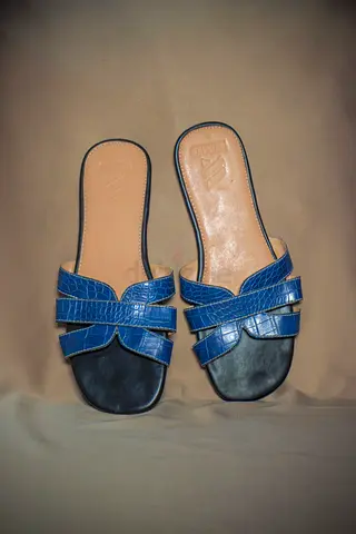 Blue leather slip-on women's sandals, size 38