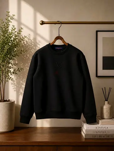 Black Louis Vuitton Logo Crewneck Sweatshirt