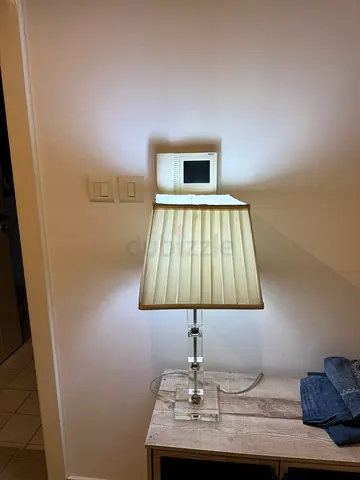 Glass Base Table Lamp with Cream Pleated Shade
