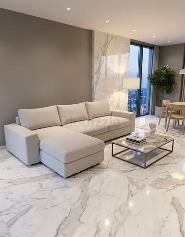 L-shaped fabric sofa with chaise - modern, excellent condition