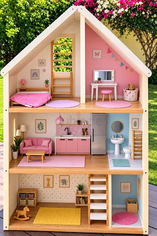 Two storey wooden dollhouse