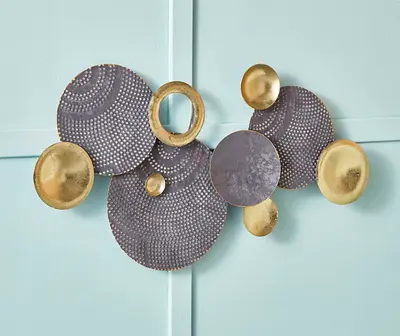 Decorative Metal Wall Art - Circular Gold & Grey Sculpture: 91.4*47.6*5.1cm
