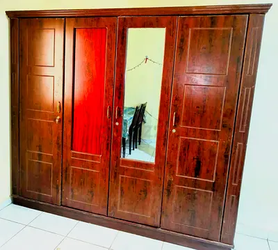 Large 4-Door Wooden Wardrobe with Mirror - Used, Good Condition