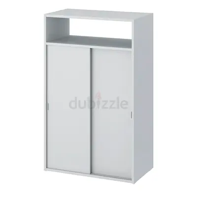 Grey Sliding Door Storage Cabinet with Open Shelf - very good Condition