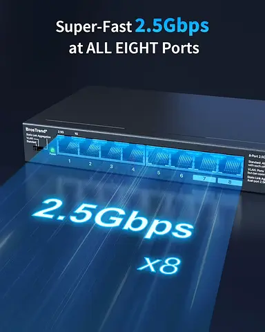 BrosTrend 8-Port 2.5Gb Network Switch, Unmanaged Lifetime Protection