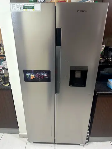 Nikai Large Double-Door Stainless Steel Fridge with Water Dispenser - Good Condition