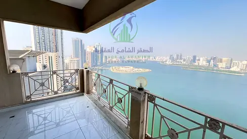 أفخم شقة 3 غرف للإيجار في المجاز 3 بإطلالة بحرية وغرفة خادمة ماستر وبلكونة