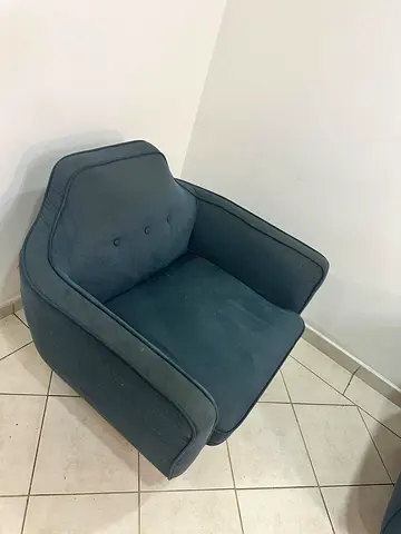 3-seater blue fabric sofa - gently used ,Single teal fabric armchair - good condition