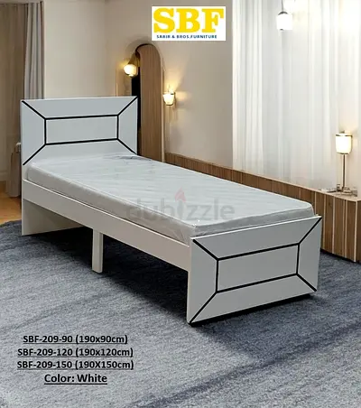 Single Bed With Mattress Solid MDF Wood