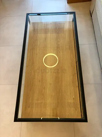 Glass Top Oak & Black Coffee Table with Drawers