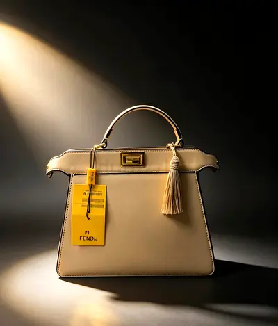 Beige Fendi-inspired Top Handle Leather Handbag with Tassel