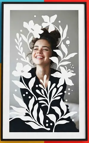 Hand-Drawn White Floral Overlays on Matte Printed Photographed Portrait (attached mocked-up photo)