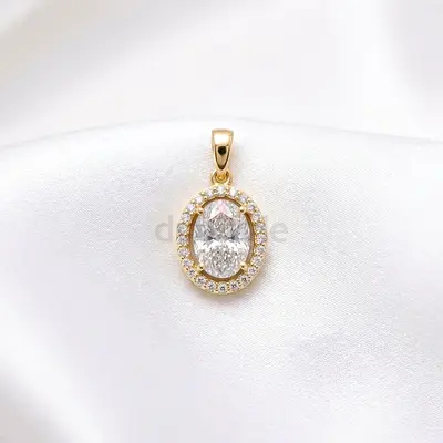 18K Yellow Gold Oval Halo Diamond Pendant 1.13 Carat IGI Certified - GW 1.25g