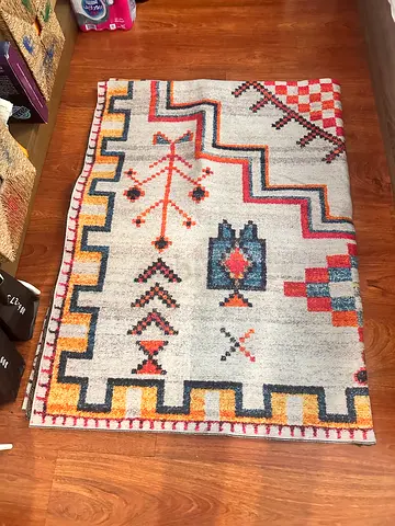 Used Tribal Pattern Area Rug - Large Size, Neutral Tones