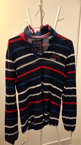 Vintage Paul & Shark long-sleeve striped polo shirt # Small Size