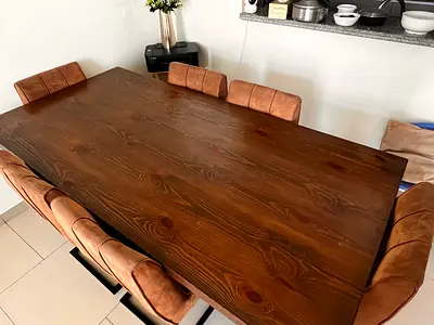 Solid Wood Dining Table with 6 Upholstered Chairs