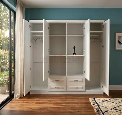 White 4-Door Wardrobe with Shelves and Drawers - brand new